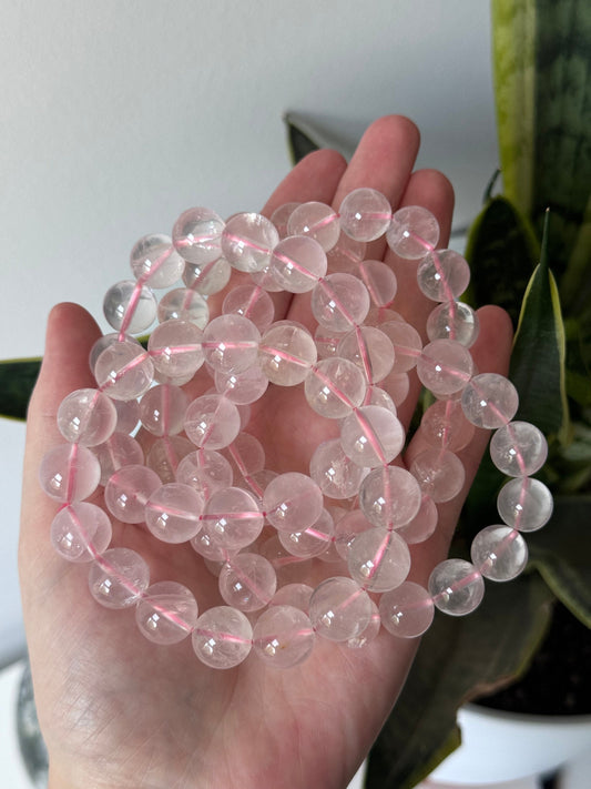 Gorgeous High Quality Rose Quartz Beaded Bracelet | Stretchy Large Beaded Rose Quartz Bracelet