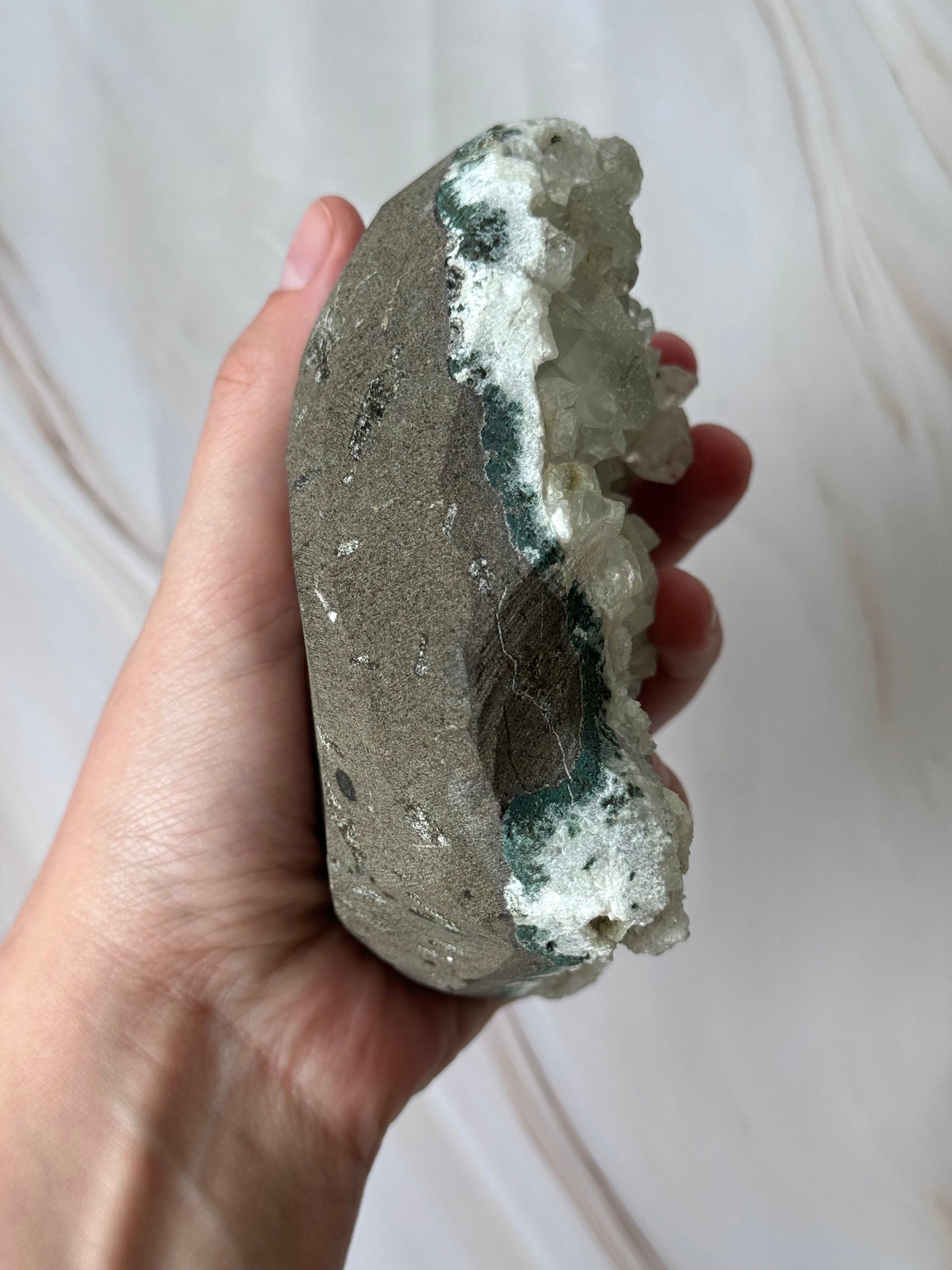 Gorgeous Raw Apophyllite on Chalcedony Cluster from India