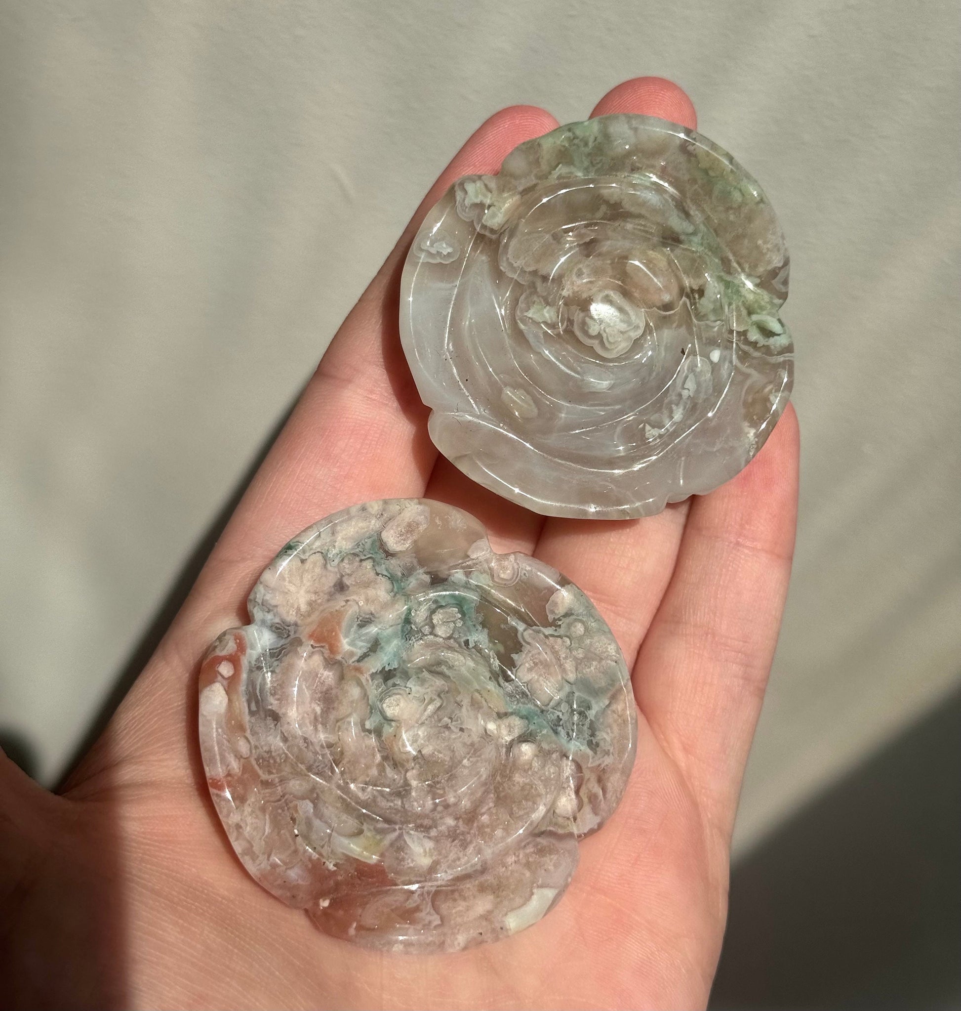Gorgeous Green Flower Agate Rose Carving | Flower Agate Flower