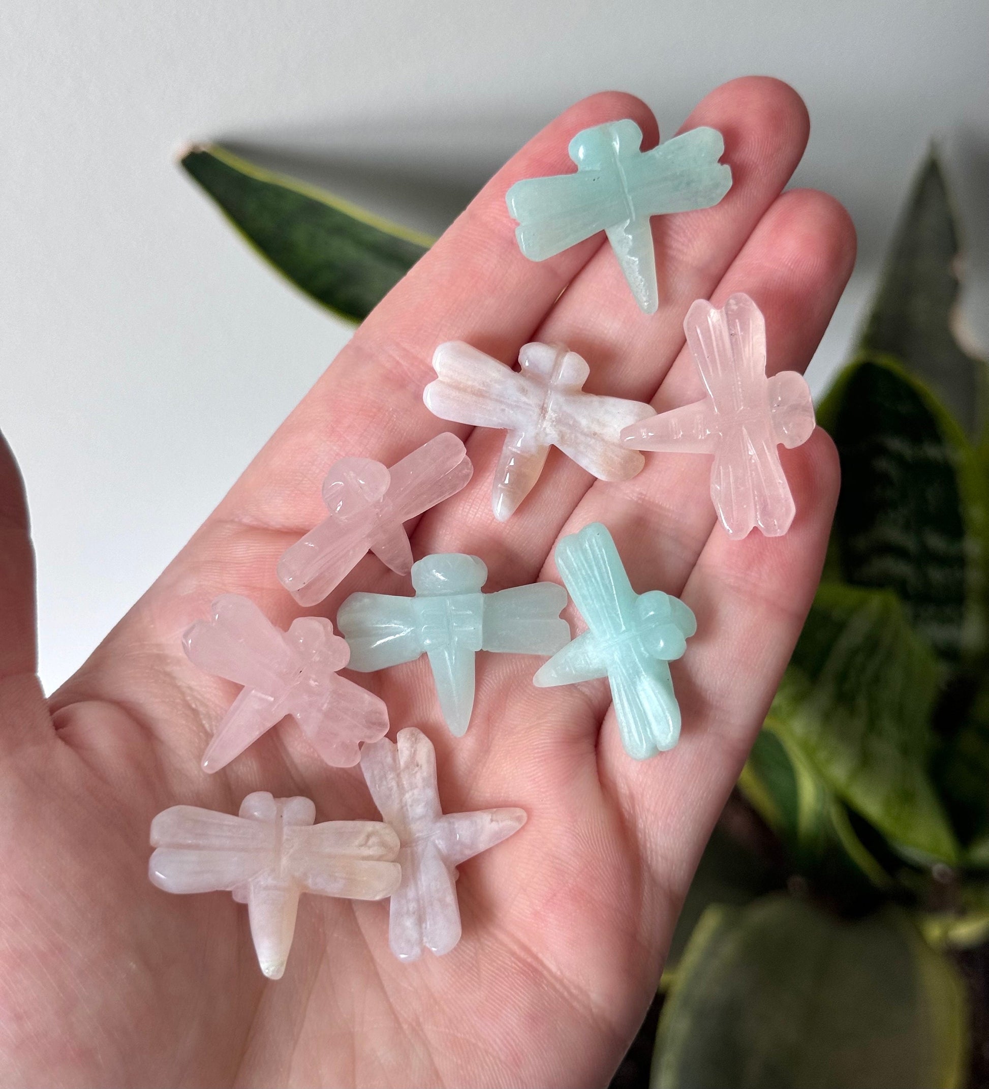 Gorgeous Mini Dragonfly Carvings Amazonite Rose Quartz Flower Agate Dragonflies