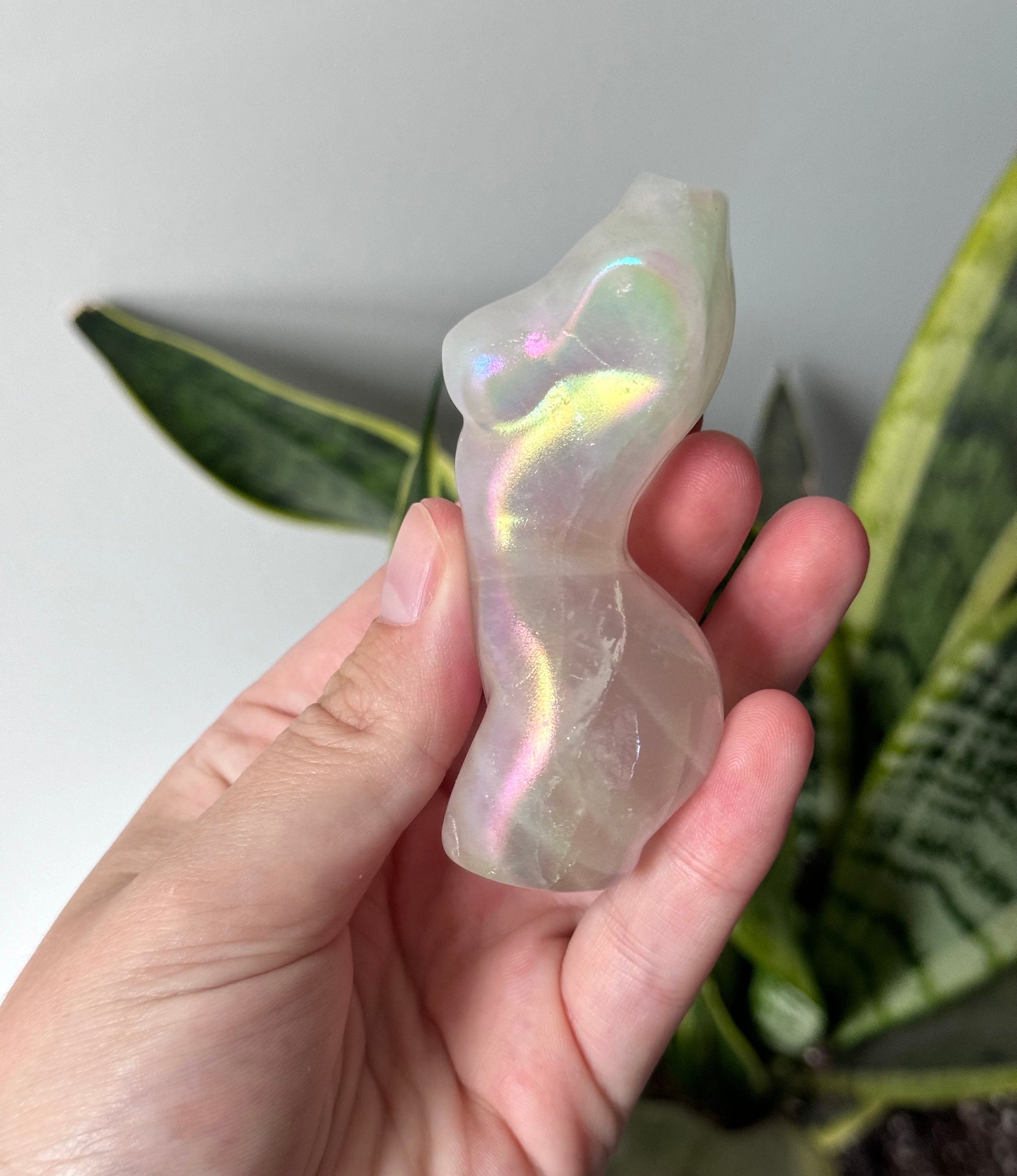 Stunning Aura Coated Rose Quartz Goddess Carving | Lady Body Torso Statue