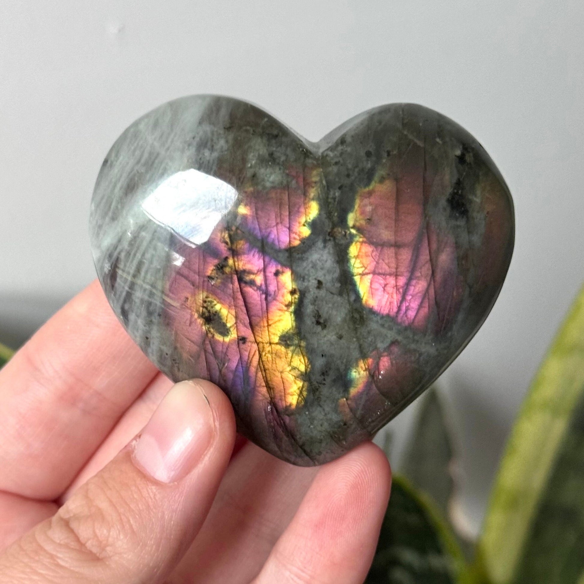 Gorgeous Sunset Labradorite Heart Carving | Pink Flash Labradorite Puffy Heart
