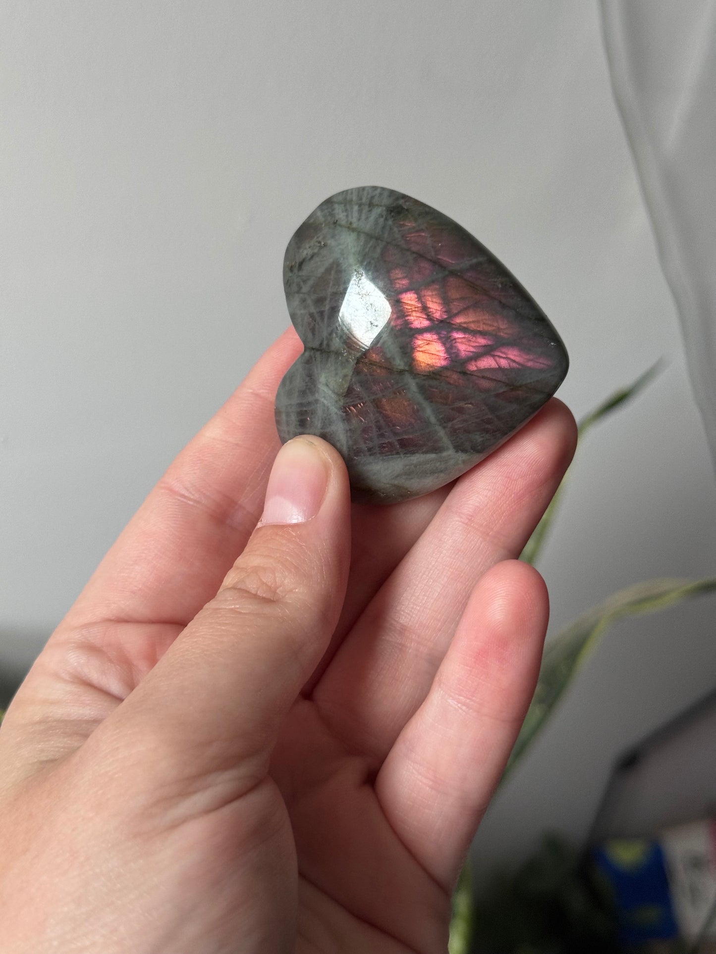 Gorgeous Sunset Labradorite Heart Carving | Pink Flash Labradorite Puffy Heart