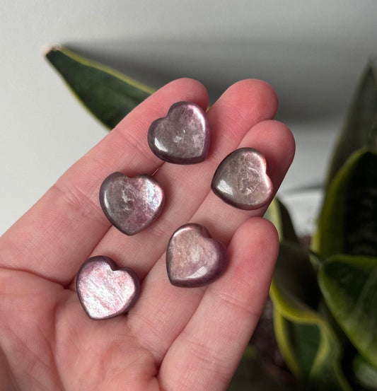 Gorgeous High Grade Lepidolite Mini Heart Carvings | Flashy Lepidolite Hearts