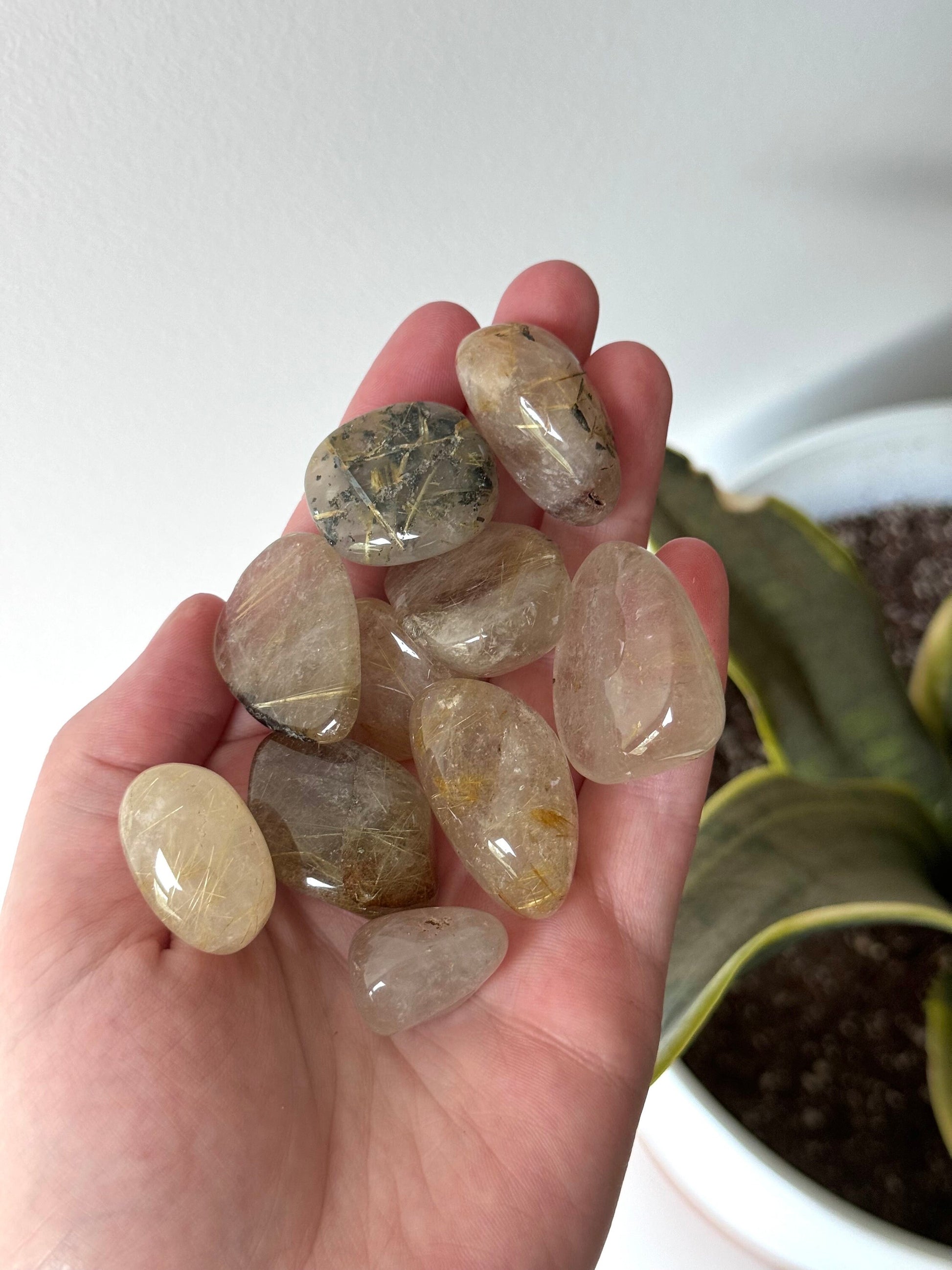 Rutilated Quartz Tumbled Stones | Golden Rutile in Quartz Tumbles