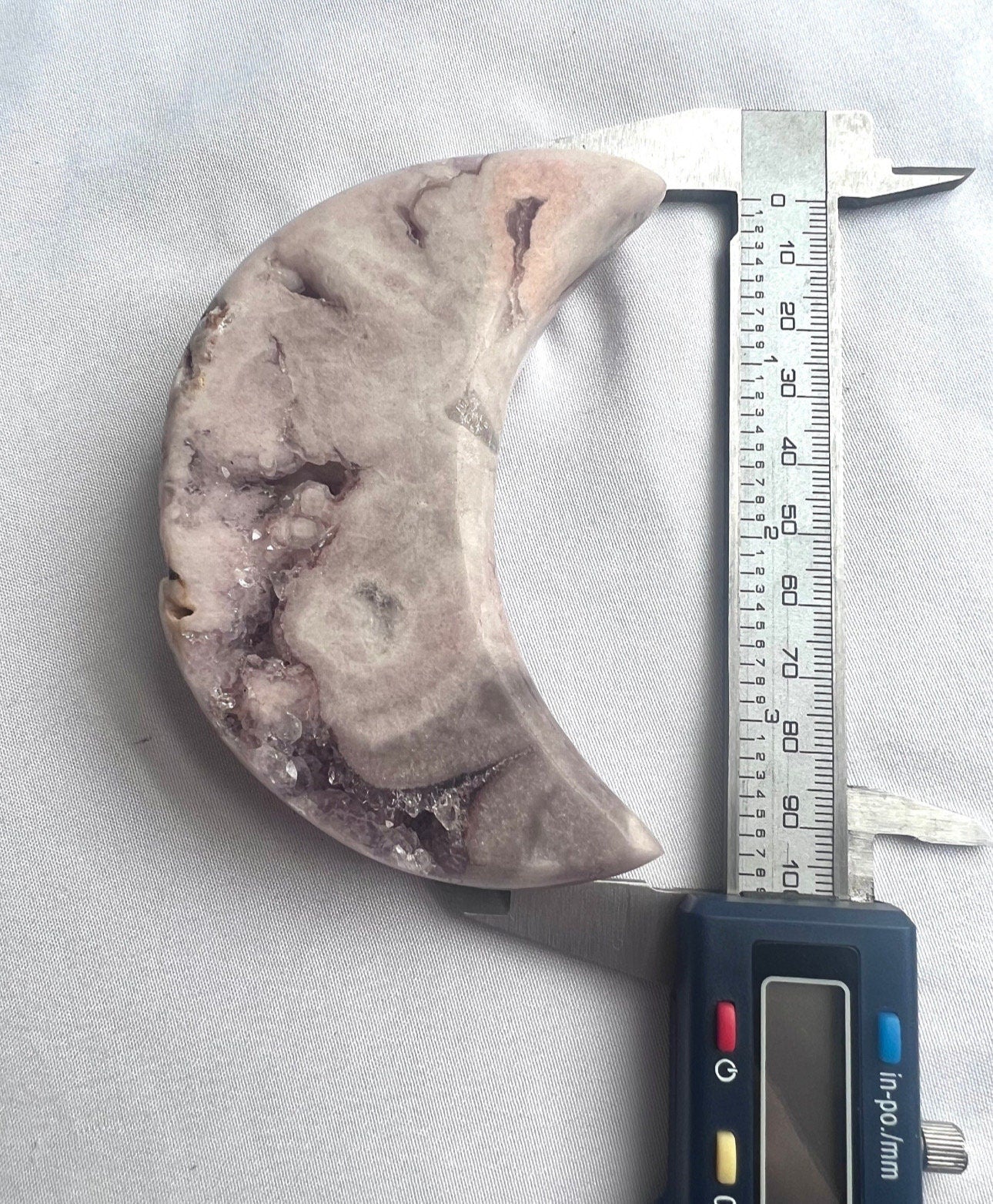 Druzy Pink Amethyst Crescent Moon Carving from Brazil | Misfit Moon