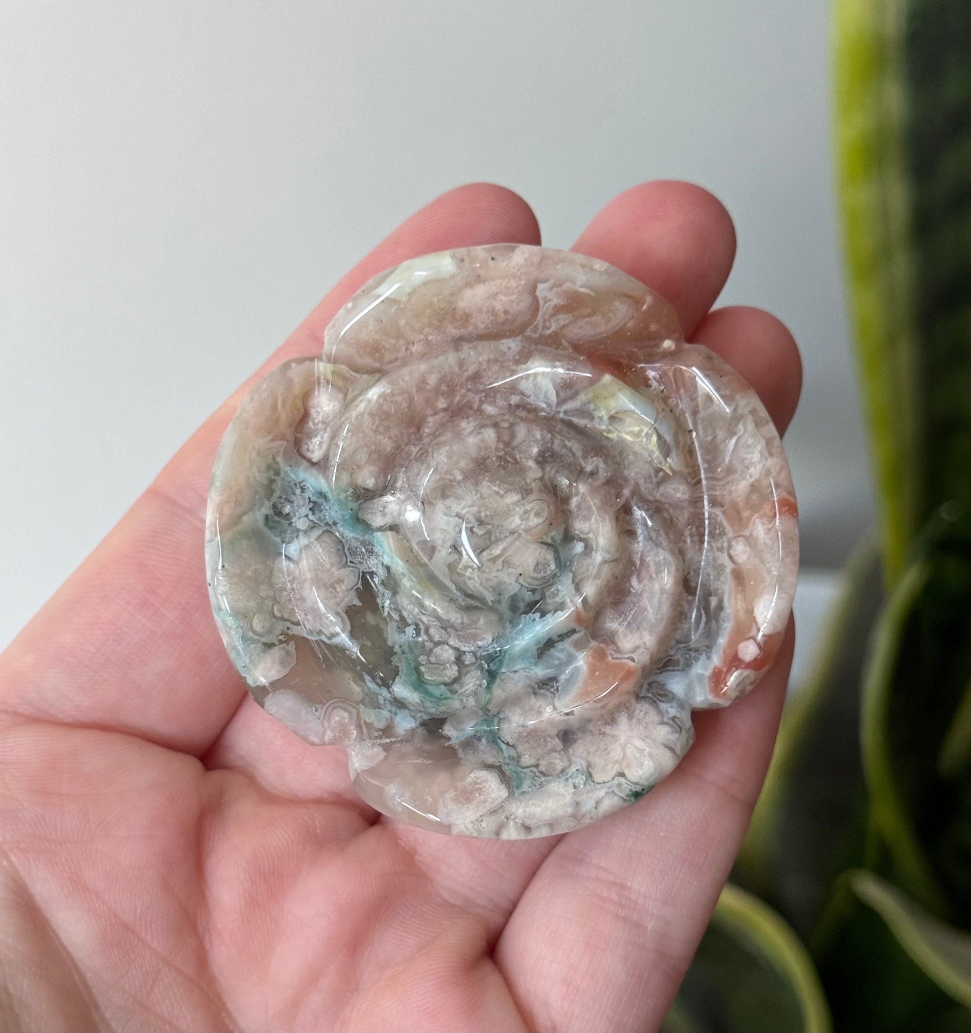 Gorgeous Green Flower Agate Rose Carving | Flower Agate Flower