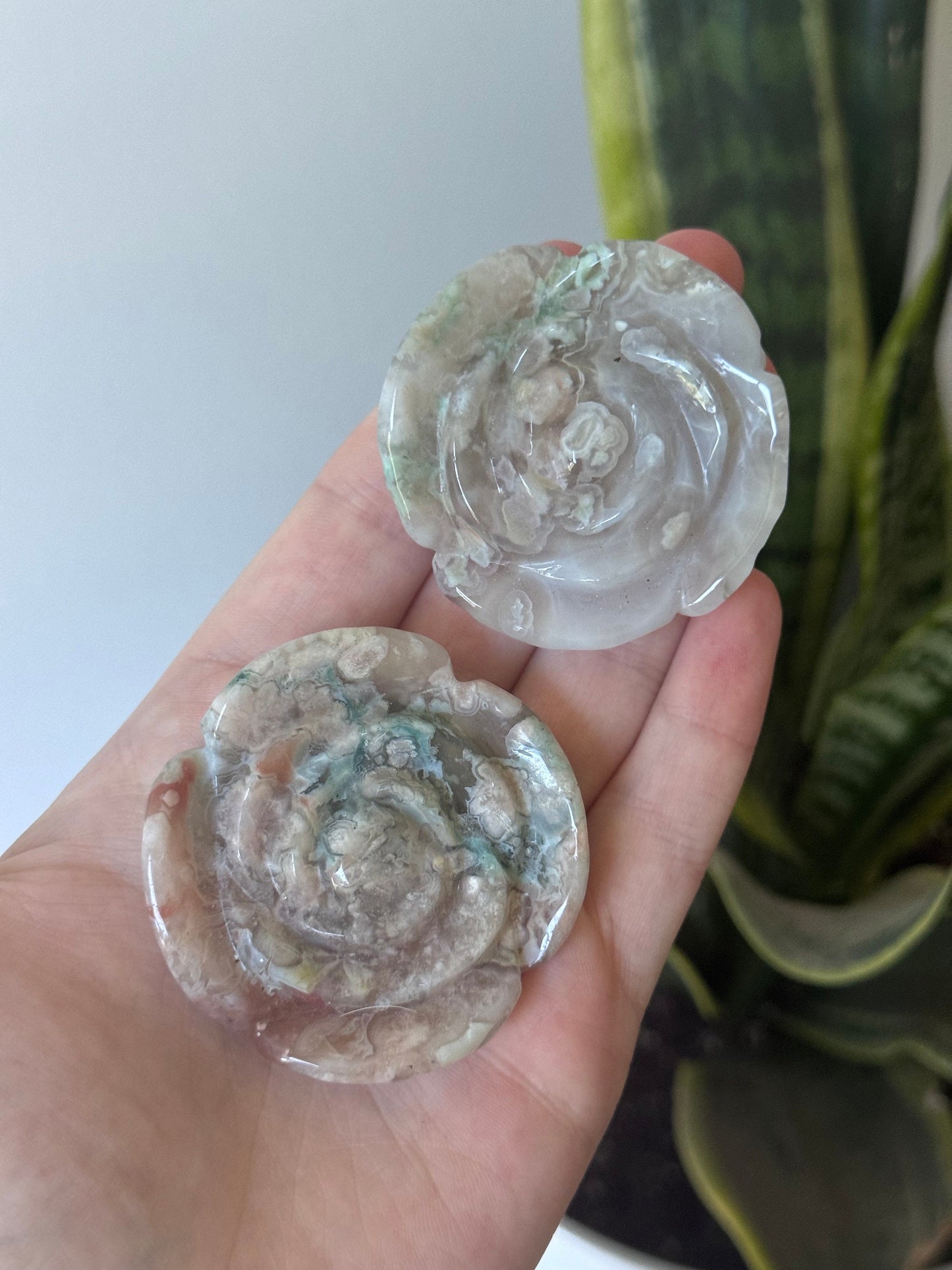 Gorgeous Green Flower Agate Rose Carving | Flower Agate Flower