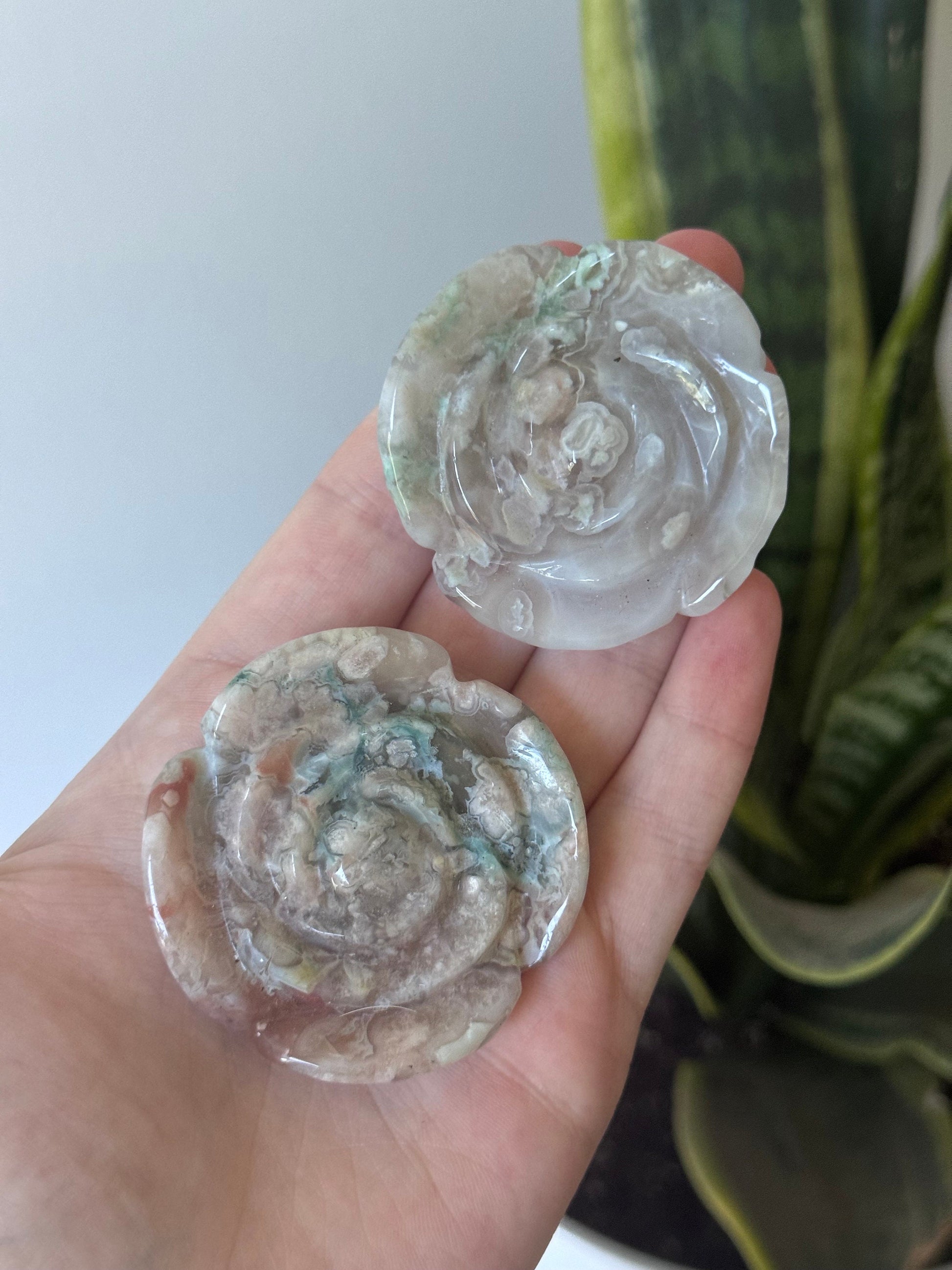 Gorgeous Green Flower Agate Rose Carving | Flower Agate Flower