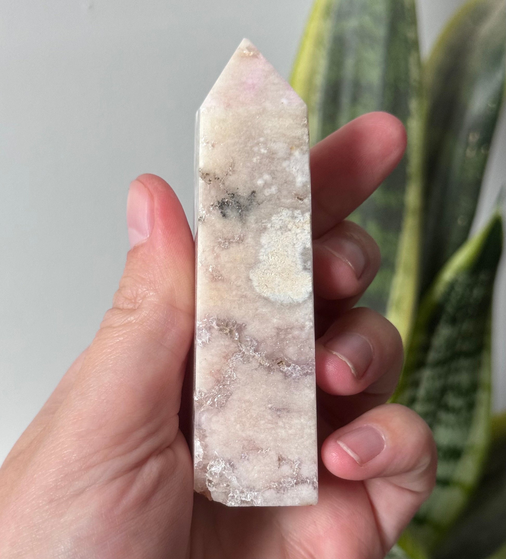 Gorgeous Druzy Pink Amethyst with Flower Agate Obelisk from Brazil | Pink Amethyst Point