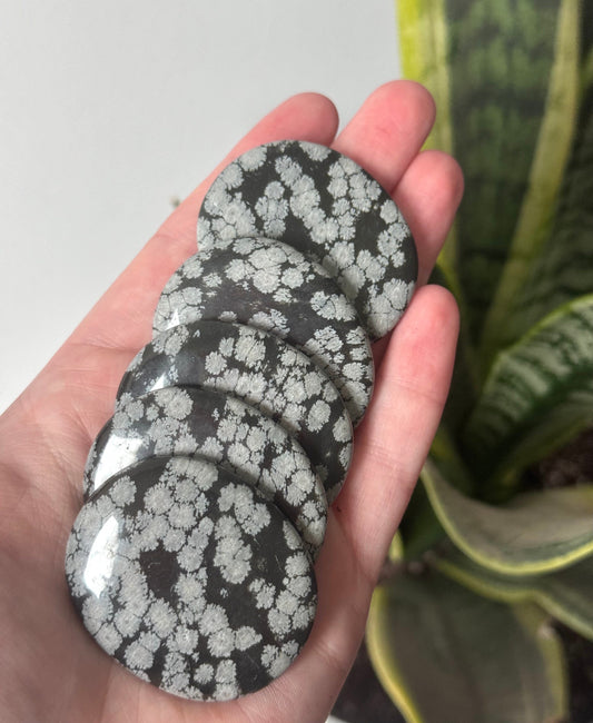 Beautiful Snowflake Obsidian Flat Stones | Snowflake Obsidian Round Pebble Worry Stone