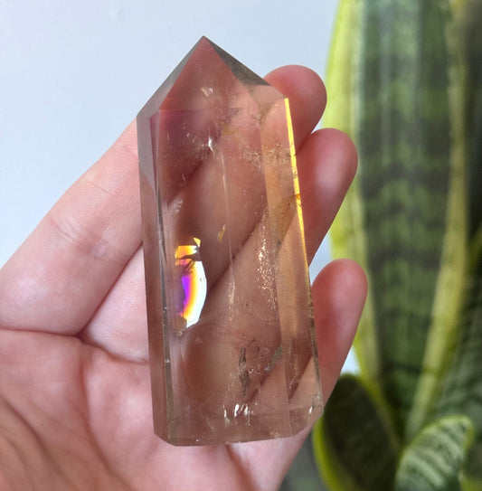 Beautiful Smoky Quartz Obelisk with Rainbow | Polished Smoky Quartz Tower with Rainbows