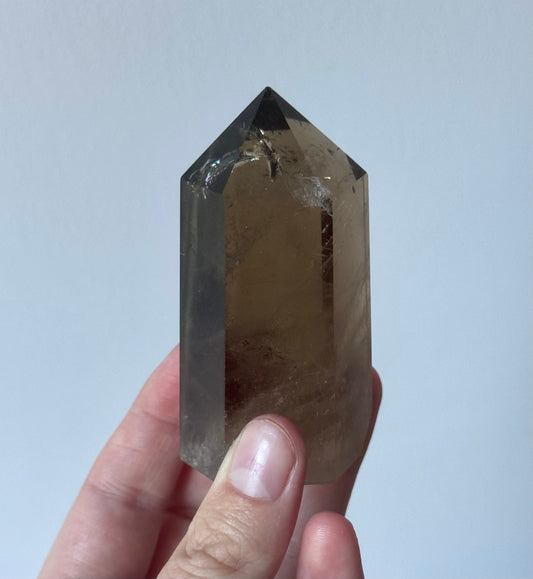 Beautiful Smoky Quartz Obelisk with Phantoms and Rainbow | Polished Smoky Quartz Tower with Rainbows