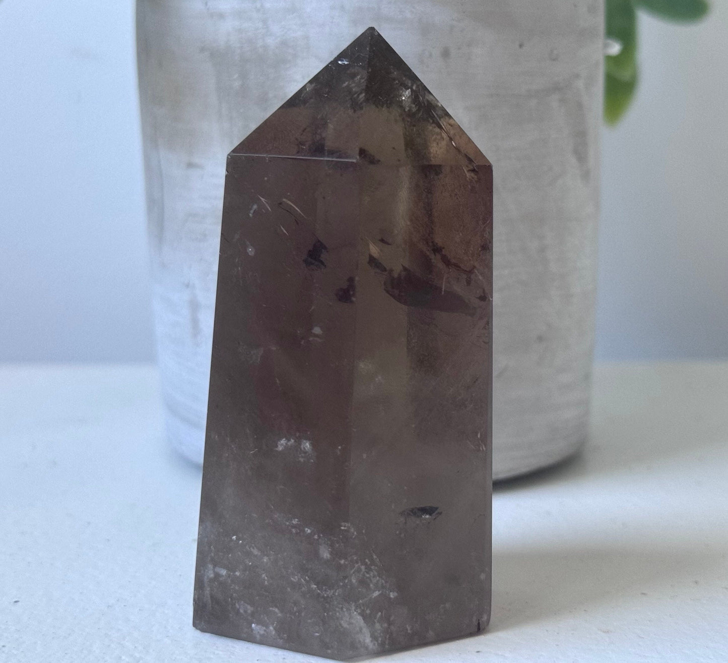 Beautiful Smoky Quartz Obelisk with Phantoms and Rainbow | Polished Smoky Quartz Tower with Rainbows