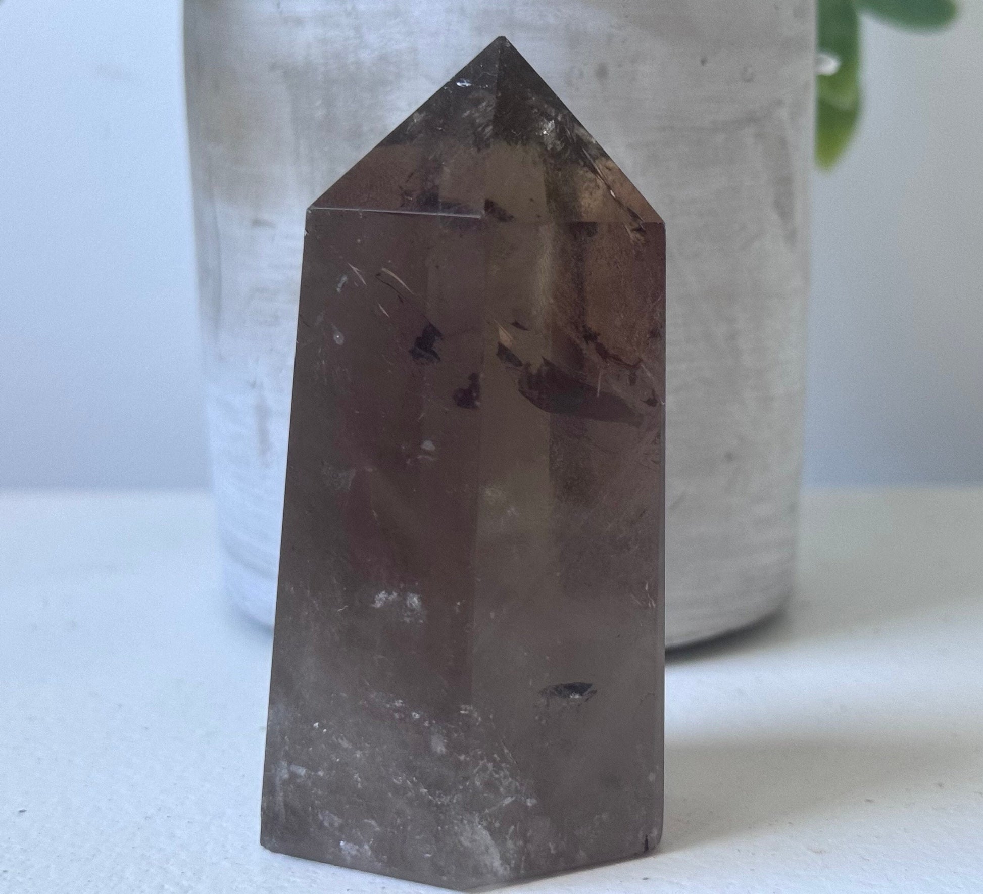 Beautiful Smoky Quartz Obelisk with Phantoms and Rainbow | Polished Smoky Quartz Tower with Rainbows