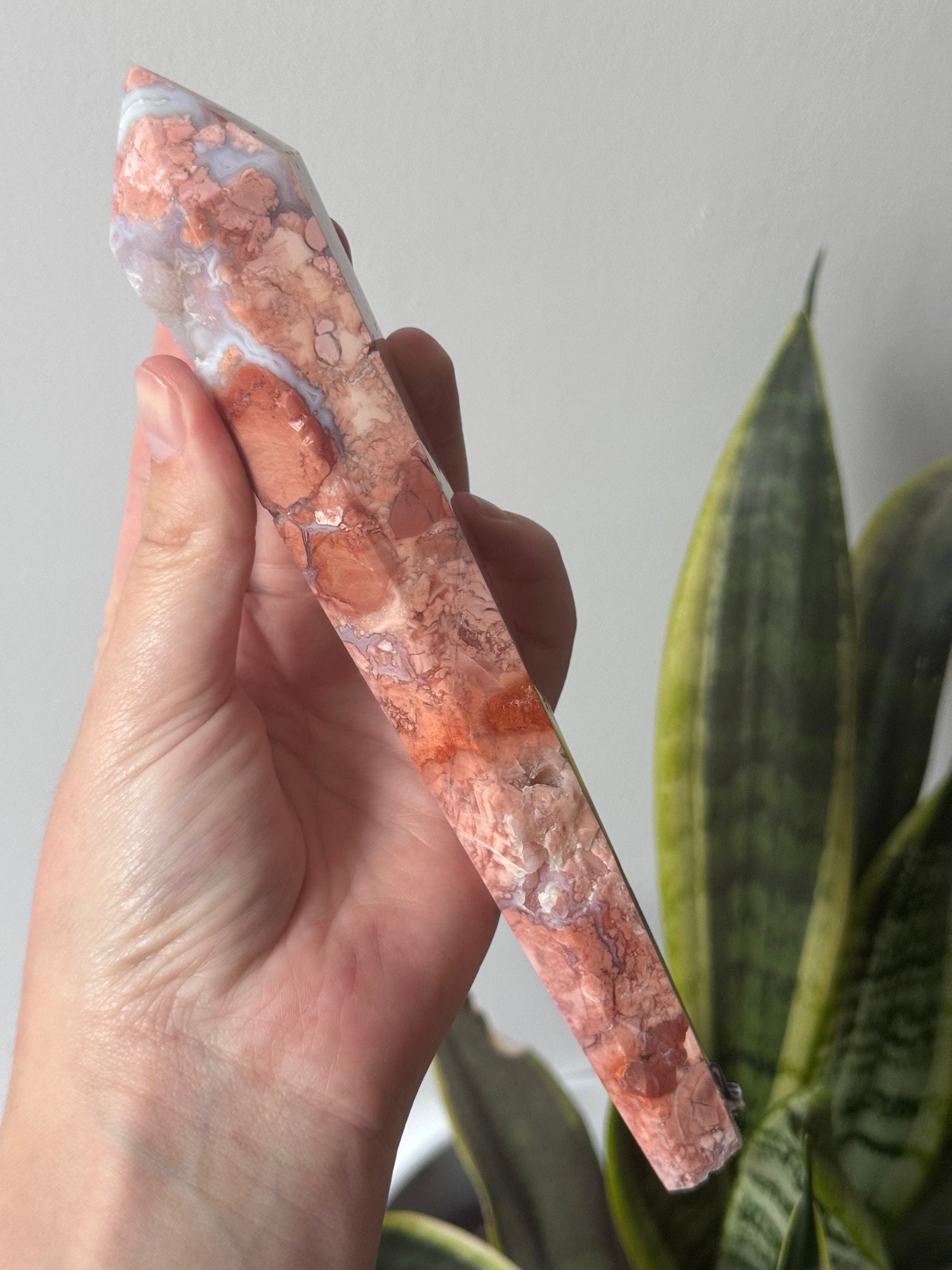 Gorgeous Pink Cotton Candy Agate Wand | Druzy Pink Agate Wand from Mexico