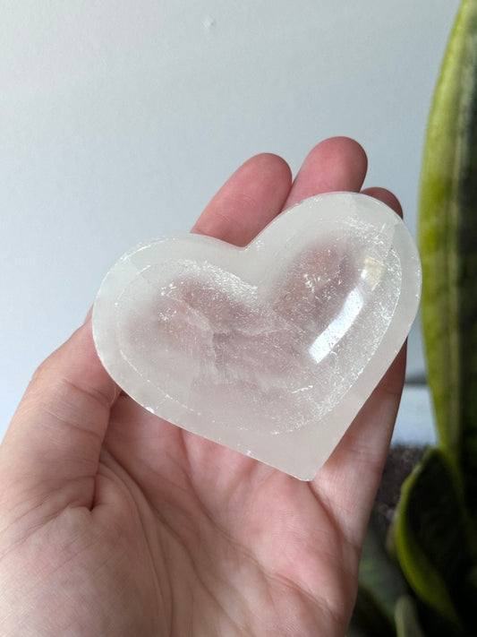 Stunning Satin Spar Heart Dish | Small Selenite Heart Bowl