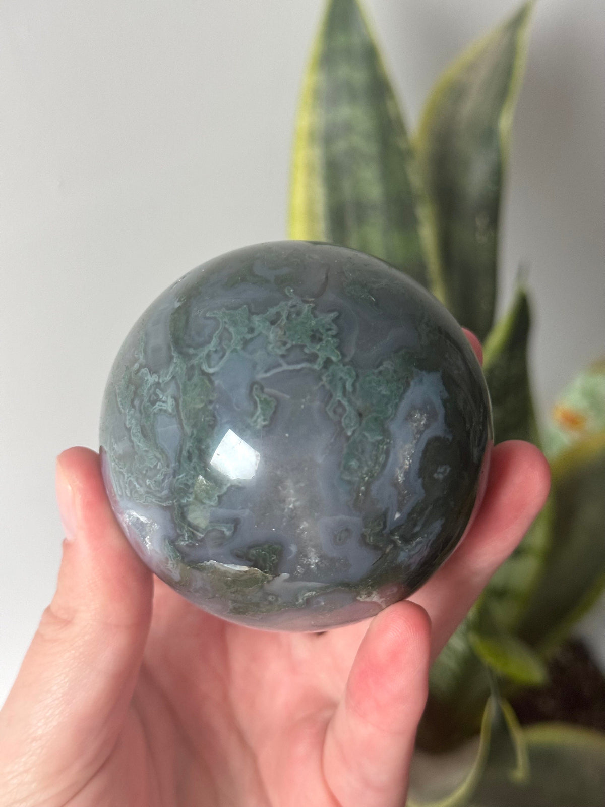 Beautiful Druzy Moss Agate Sphere 66mm | Moss Agate Crystal Ball