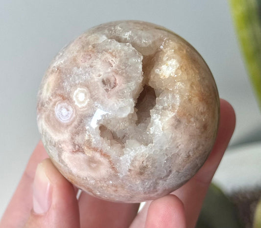 Beautiful Druzy Pink Amethyst with Flower Agate Sphere from Brazil 52mm