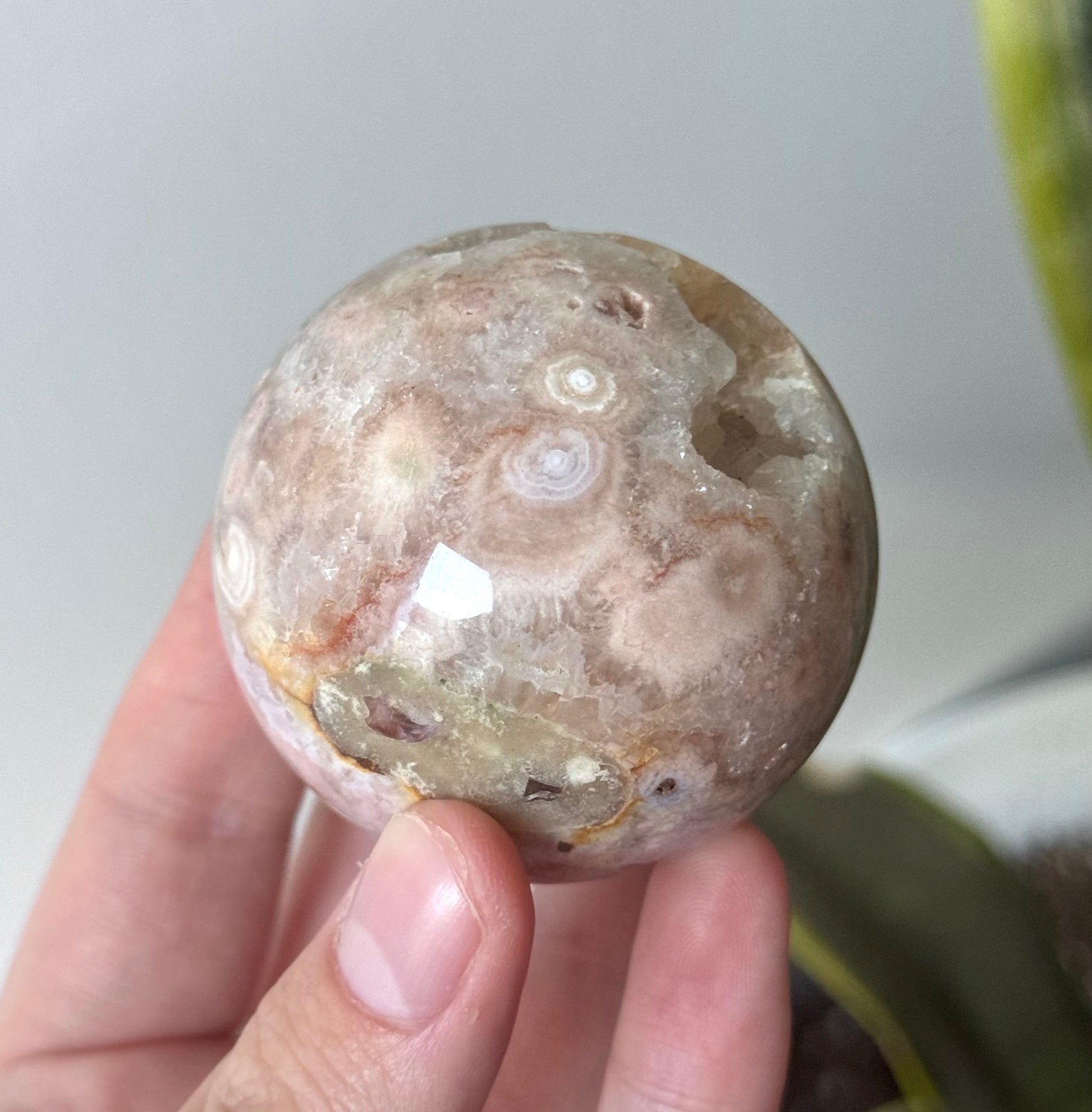 Beautiful Druzy Pink Amethyst with Flower Agate Sphere from Brazil 52mm