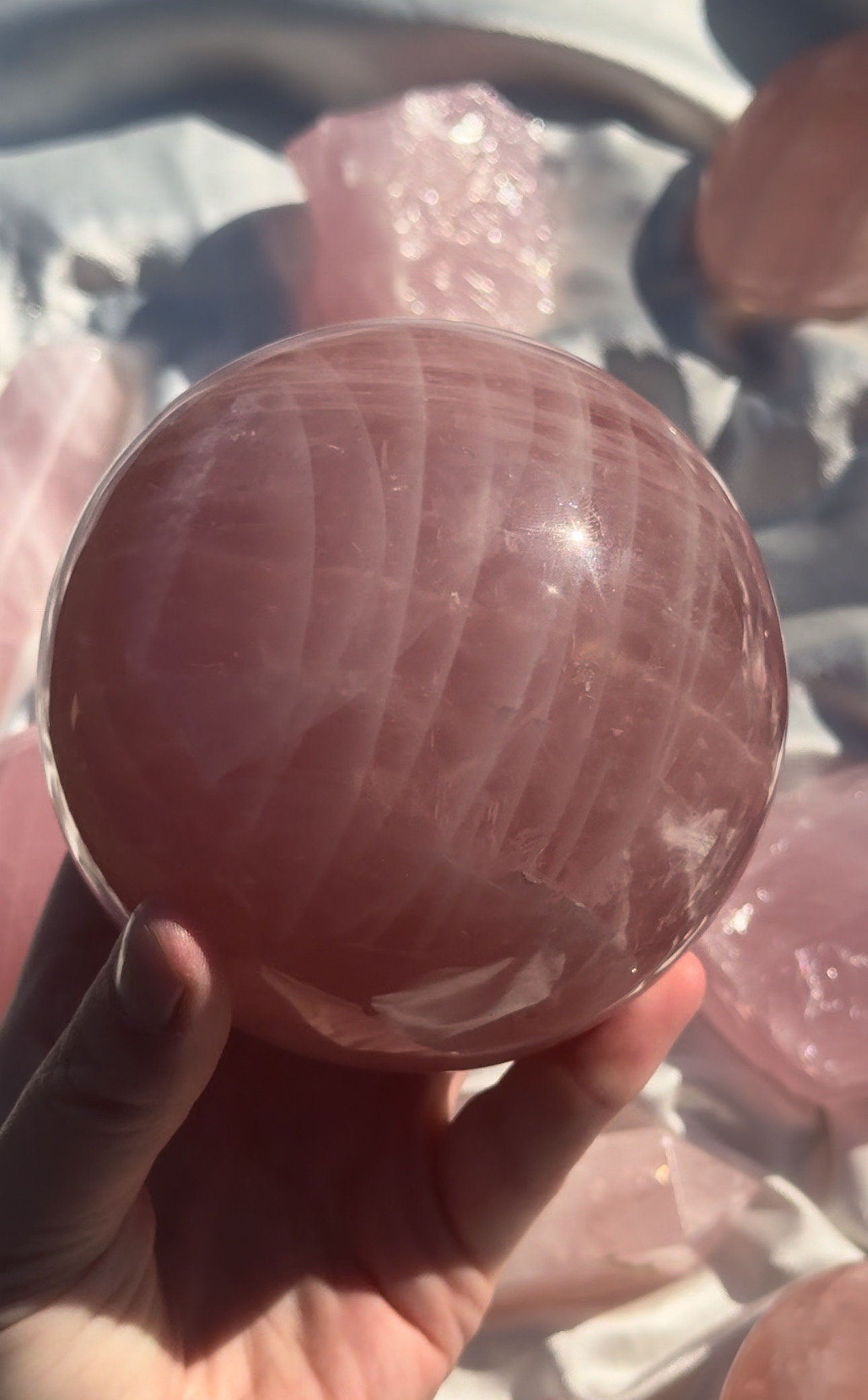 XL Gorgeous Rose Quartz Sphere with Star Flash | 95mm Rose Quartz Ball with Asterism