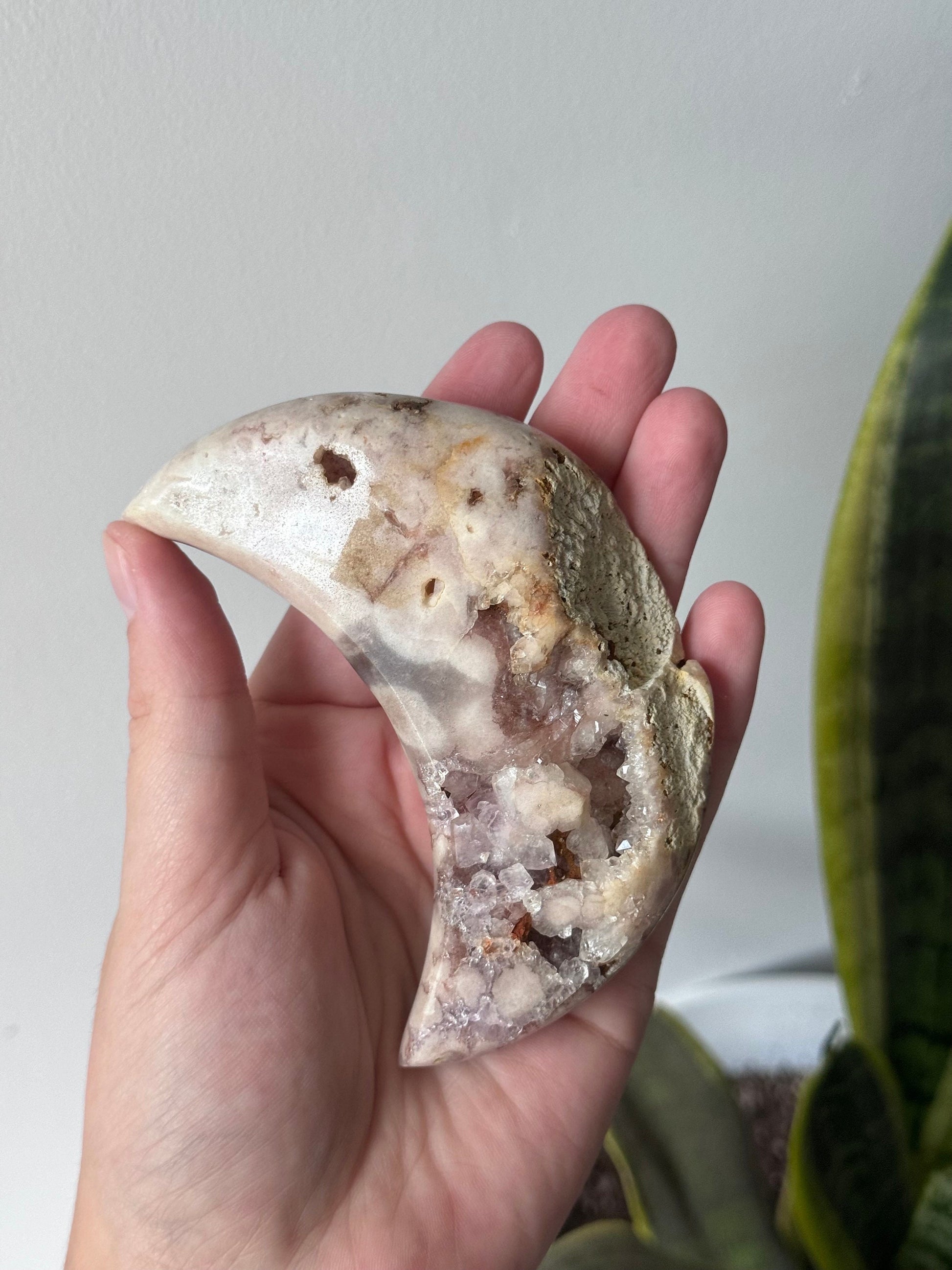 Druzy Pink Amethyst Crescent Moon Carving from Brazil | Misfit Moon