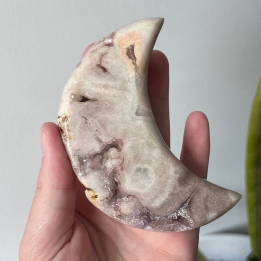 Druzy Pink Amethyst Crescent Moon Carving from Brazil | Misfit Moon