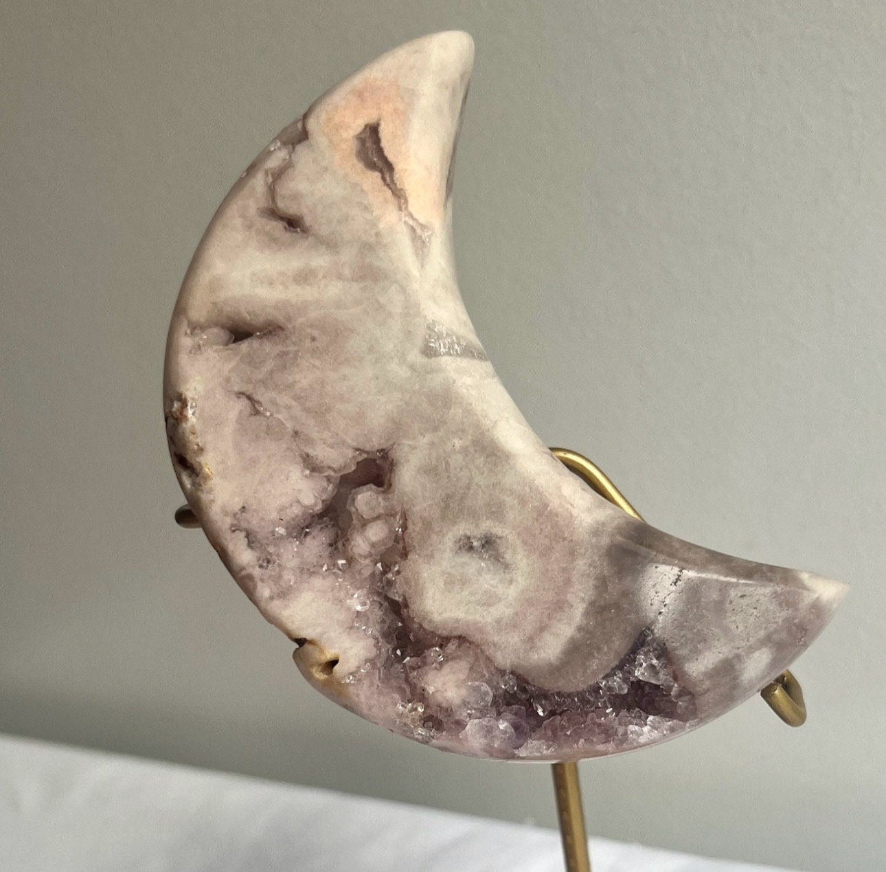 Druzy Pink Amethyst Crescent Moon Carving from Brazil | Misfit Moon
