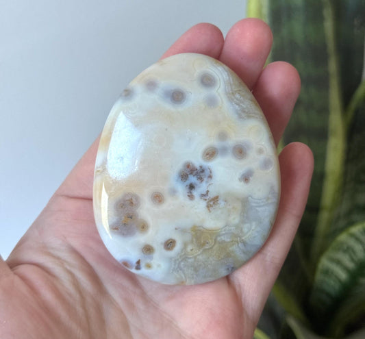 Beautiful Veinless Ocean Jasper Palm Stone from Madagascar