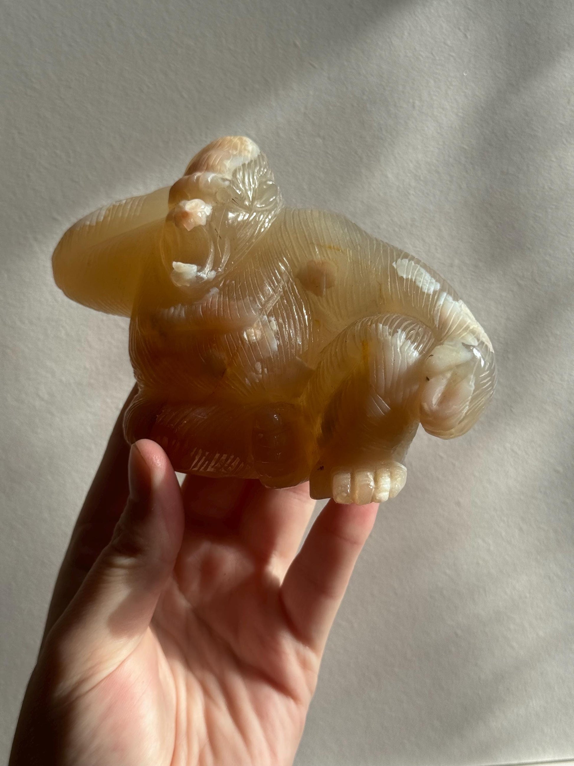 Beautiful Hand Carved Flower Agate Orangatang | Flower Agate Monkey Figurine