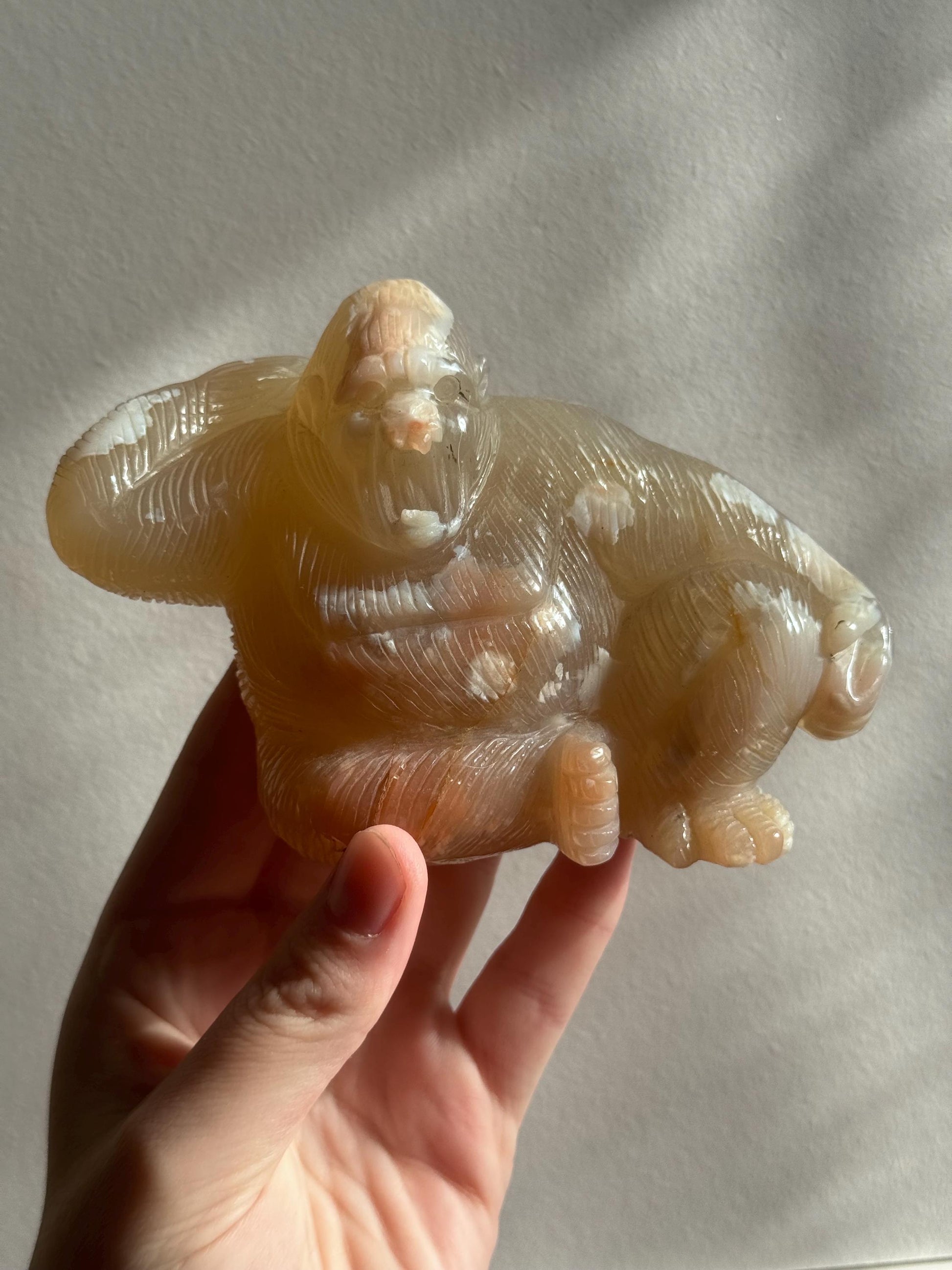 Beautiful Hand Carved Flower Agate Orangatang | Flower Agate Monkey Figurine