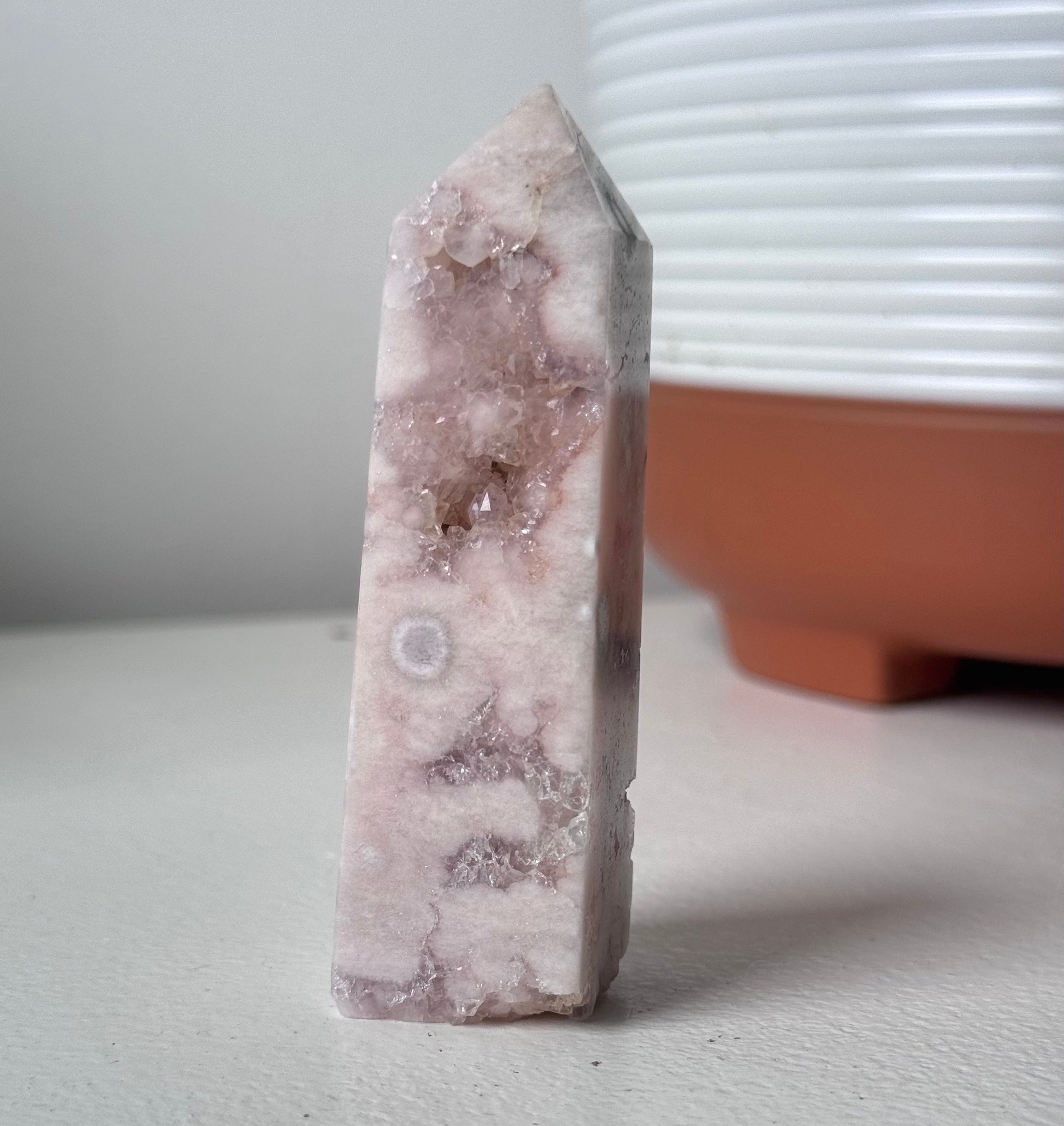 Gorgeous Druzy Pink Amethyst with Flower Agate Obelisk from Brazil | Pink Amethyst Point