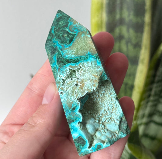 Beautiful Malachola Obelisk | Chrysocolla with Malachite Point with Cave