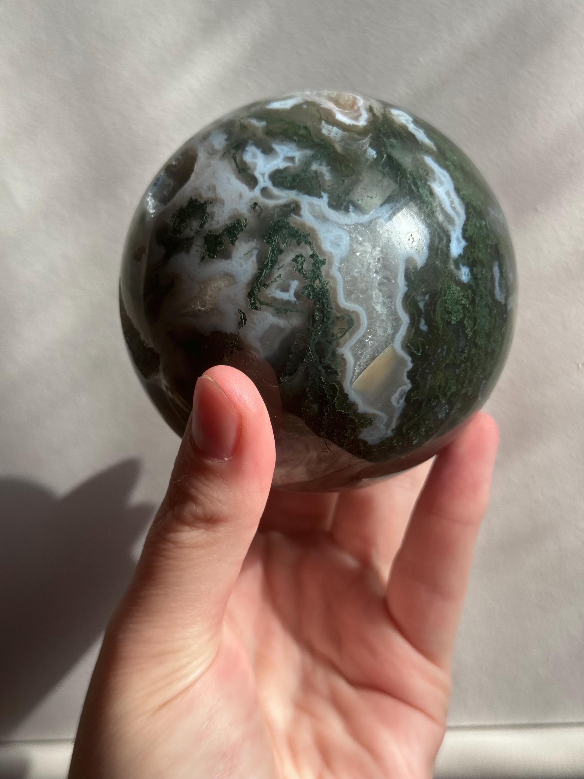 Beautiful Druzy Moss Agate Sphere 80mm | Moss Agate Crystal Ball