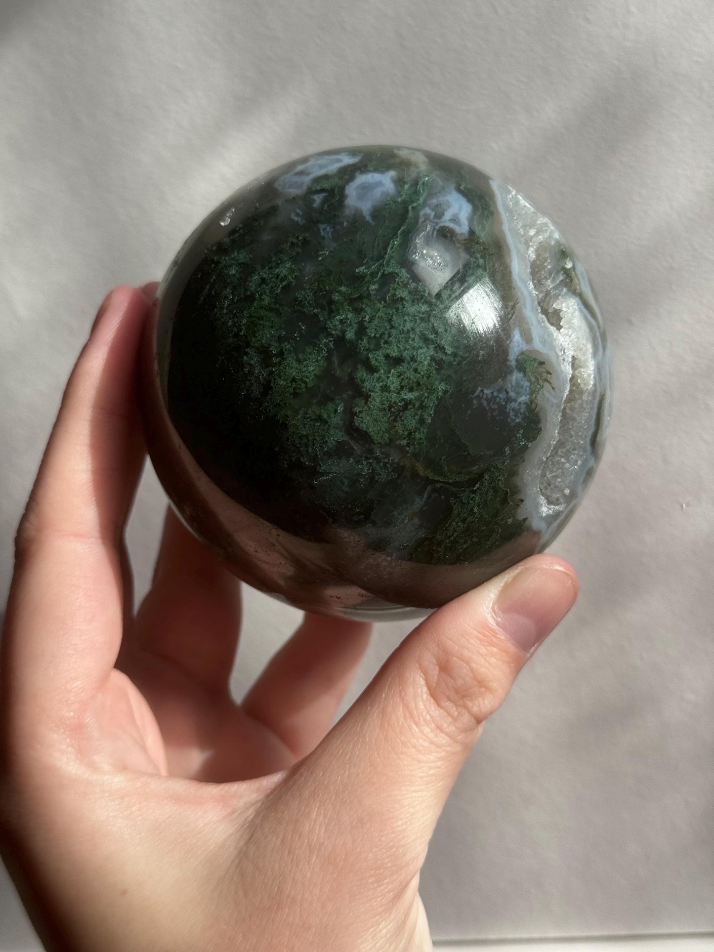 Beautiful Druzy Moss Agate Sphere 80mm | Moss Agate Crystal Ball