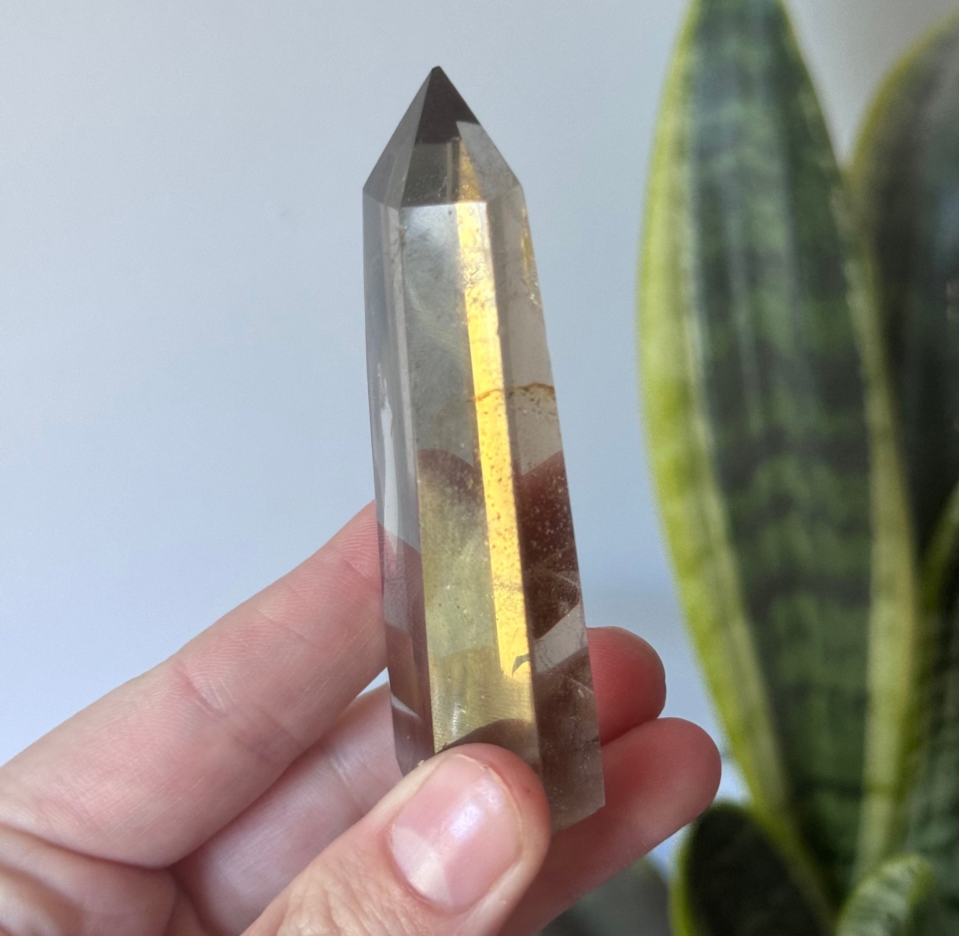 Beautiful Smoky Quartz Obelisk with Rainbow | Polished Smoky Quartz Tower with Rainbows
