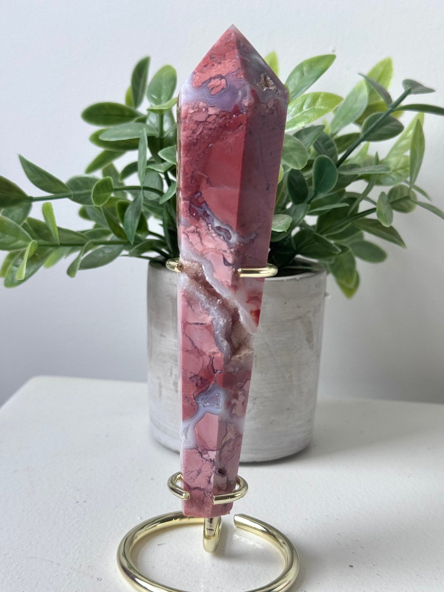 Gorgeous Pink Cotton Candy Agate Wand | Druzy Pink Agate Wand from Mexico