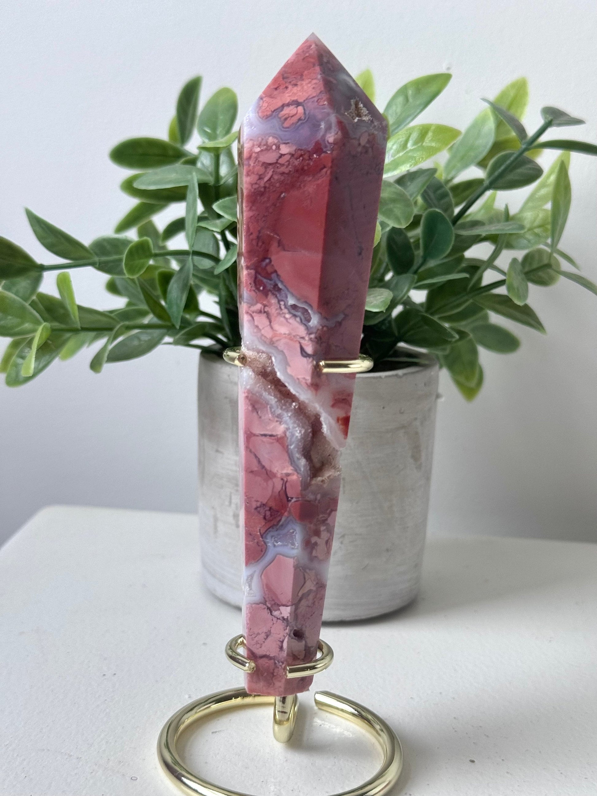 Gorgeous Pink Cotton Candy Agate Wand | Druzy Pink Agate Wand from Mexico