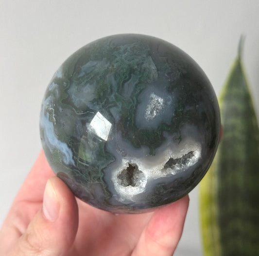 Beautiful Druzy Moss Agate Sphere 66mm | Moss Agate Crystal Ball