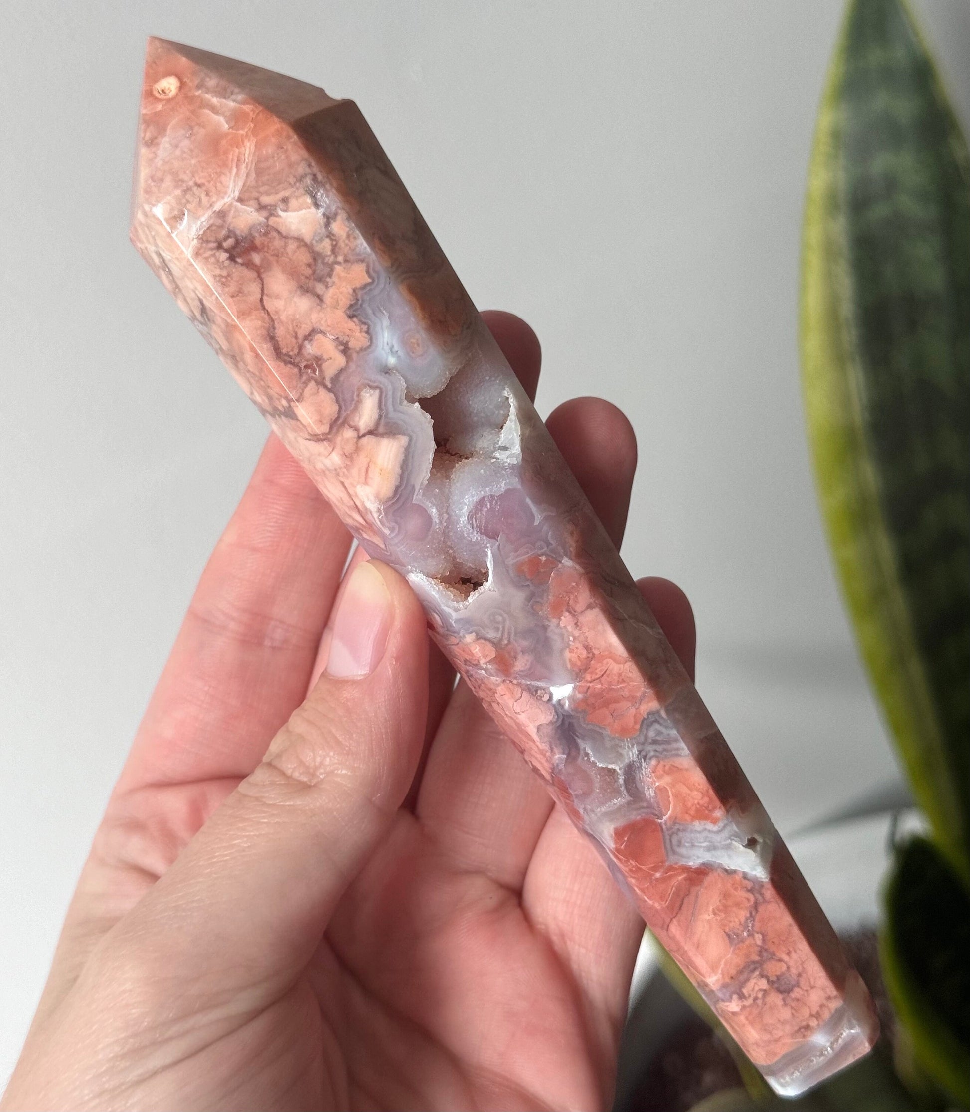Gorgeous Pink Cotton Candy Agate Wand | Druzy Pink Agate Wand from Mexico