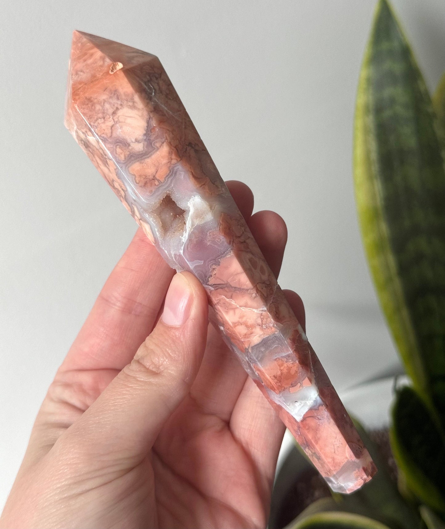 Gorgeous Pink Cotton Candy Agate Wand | Druzy Pink Agate Wand from Mexico