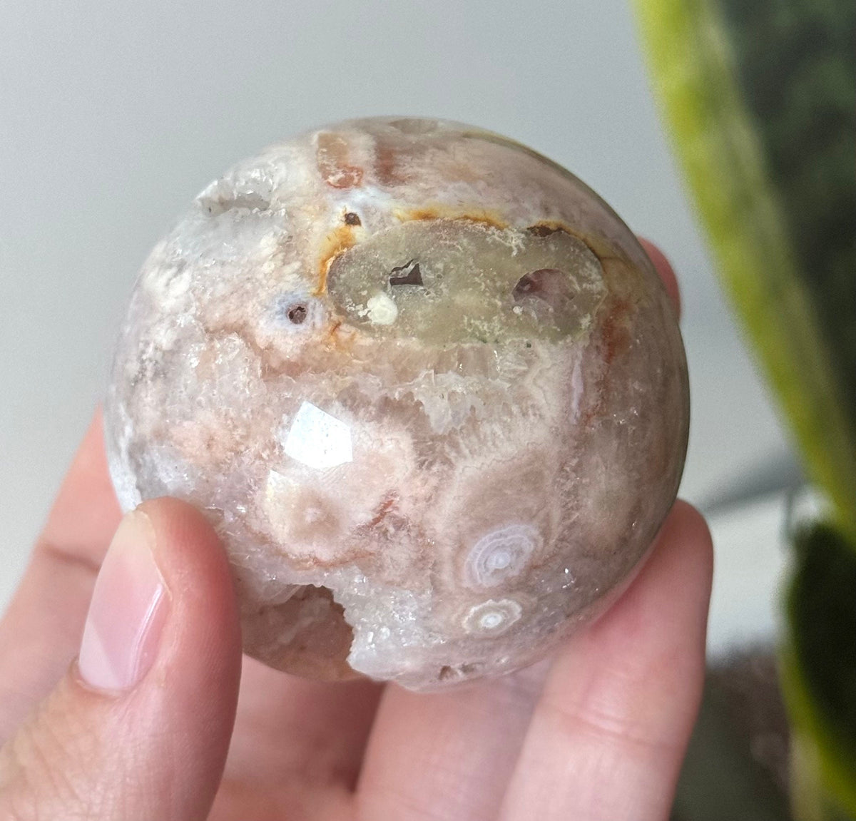 Beautiful Druzy Pink Amethyst with Flower Agate Sphere from Brazil 52mm