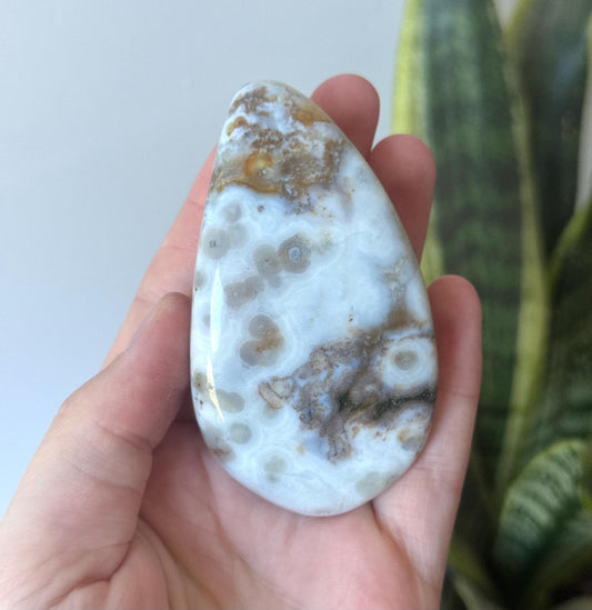 Beautiful Veinless Ocean Jasper Palm Stone from Madagascar