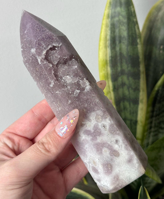 Lavender Pink Amethyst Tower with Druzy | Lilac Pink Amethyst 6” Tall Obelisk