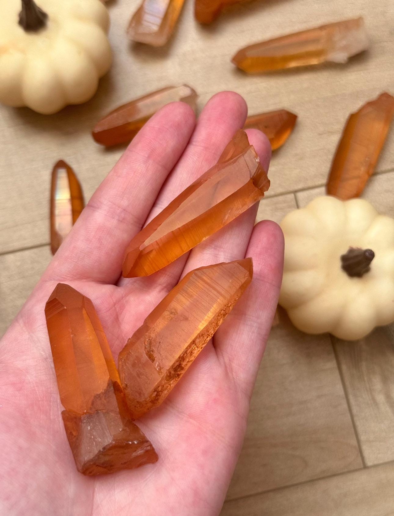 Stunning Tangerine Lemurian Quartz Points from Brazil | Raw Lemurian Tangerine Quartz Points