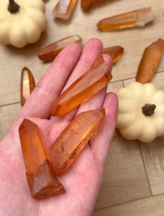 Stunning Tangerine Lemurian Quartz Points from Brazil | Raw Lemurian Tangerine Quartz Points