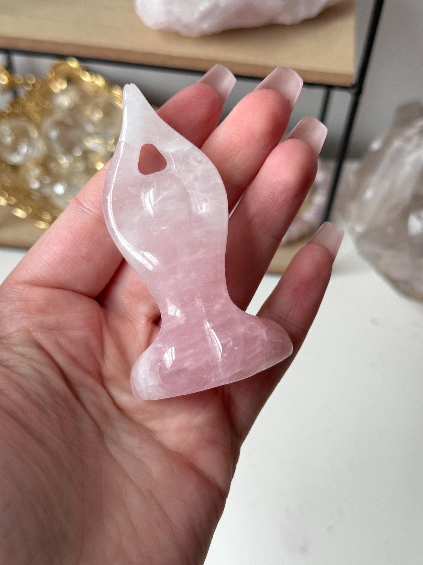 Beautiful Rose Quartz Yoga Pose Goddess Figurine | Meditating Pose Crystal Carving