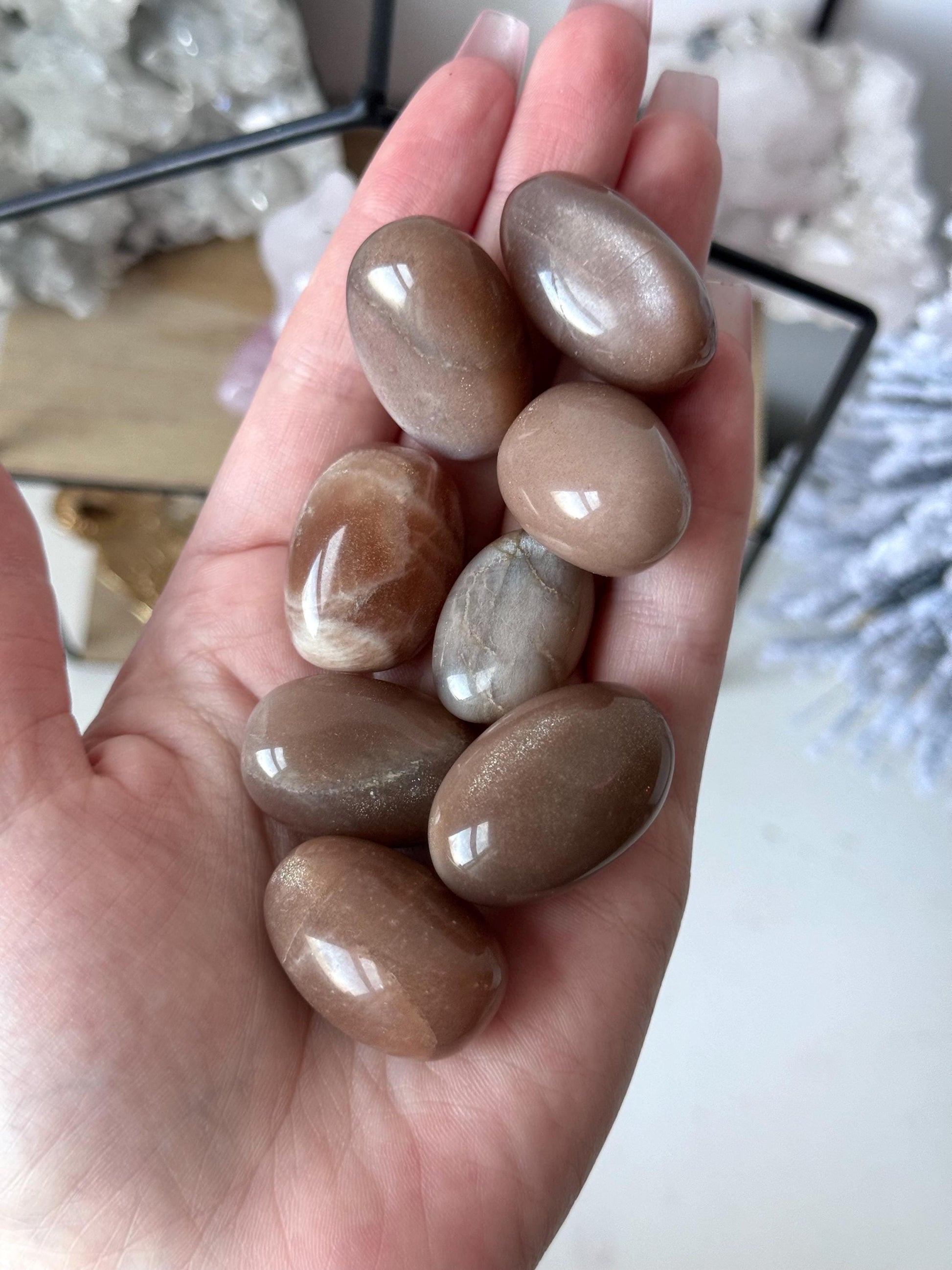 Gorgeous Chocolate Moonstone with Sunstone Tumbled Stones