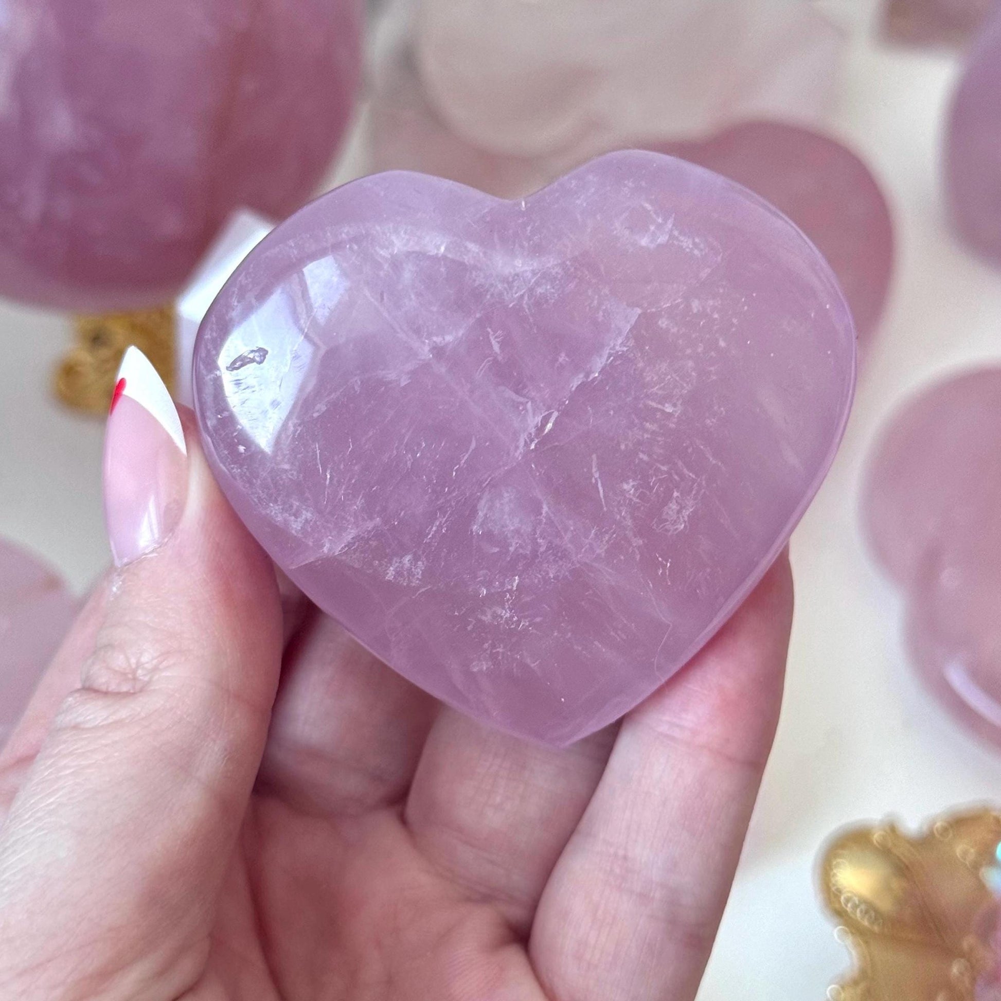 High Quality Rose Quartz Heart Carving | Gemmy Rose Quartz Puffy Heart