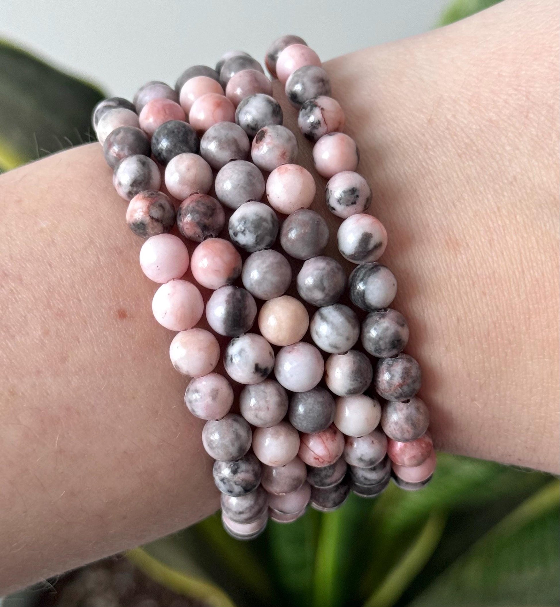 Beautiful Pink Zebra Jasper Beaded Bracelets 6mm